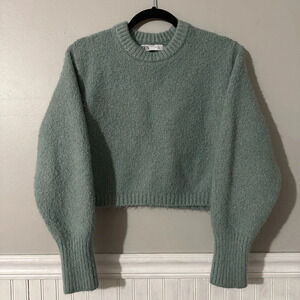 Zara Cropped Sweater Size Large Light Teal Green